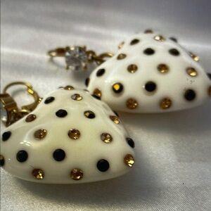 Betsey Johnson Elegant Gold and Black Polka Dot Earrings